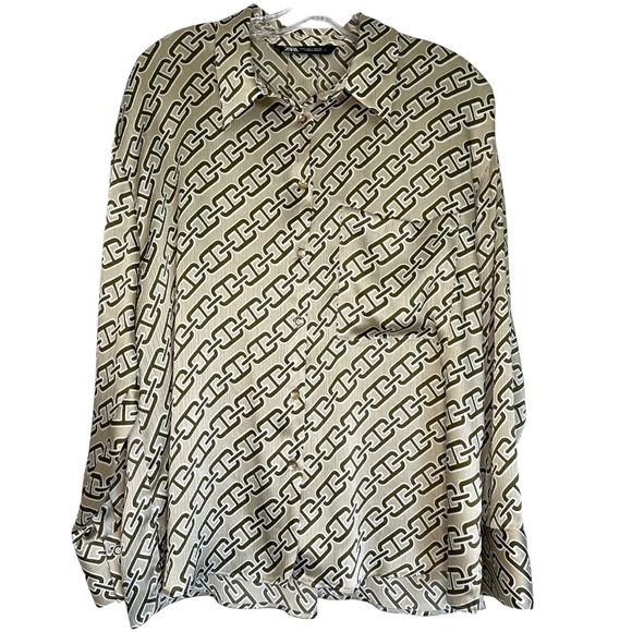 Zara Tops - Zara tan patterned satiny blouse size L